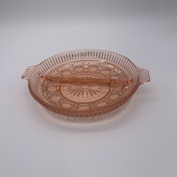 Vtg. Starburst Windsor Pink Depression 2 Part Divided Relish Tray With Handles - Picture 7 of 15